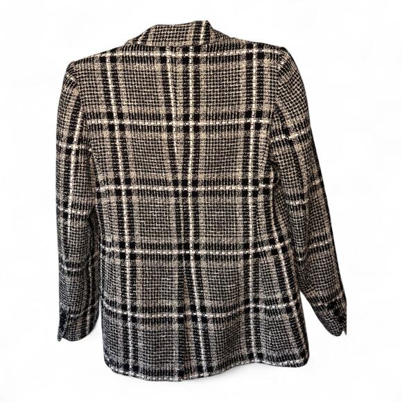 MNG by Mango Tweed Check Double-Breasted Blazer - Size M Black White - Picture 4 of 9